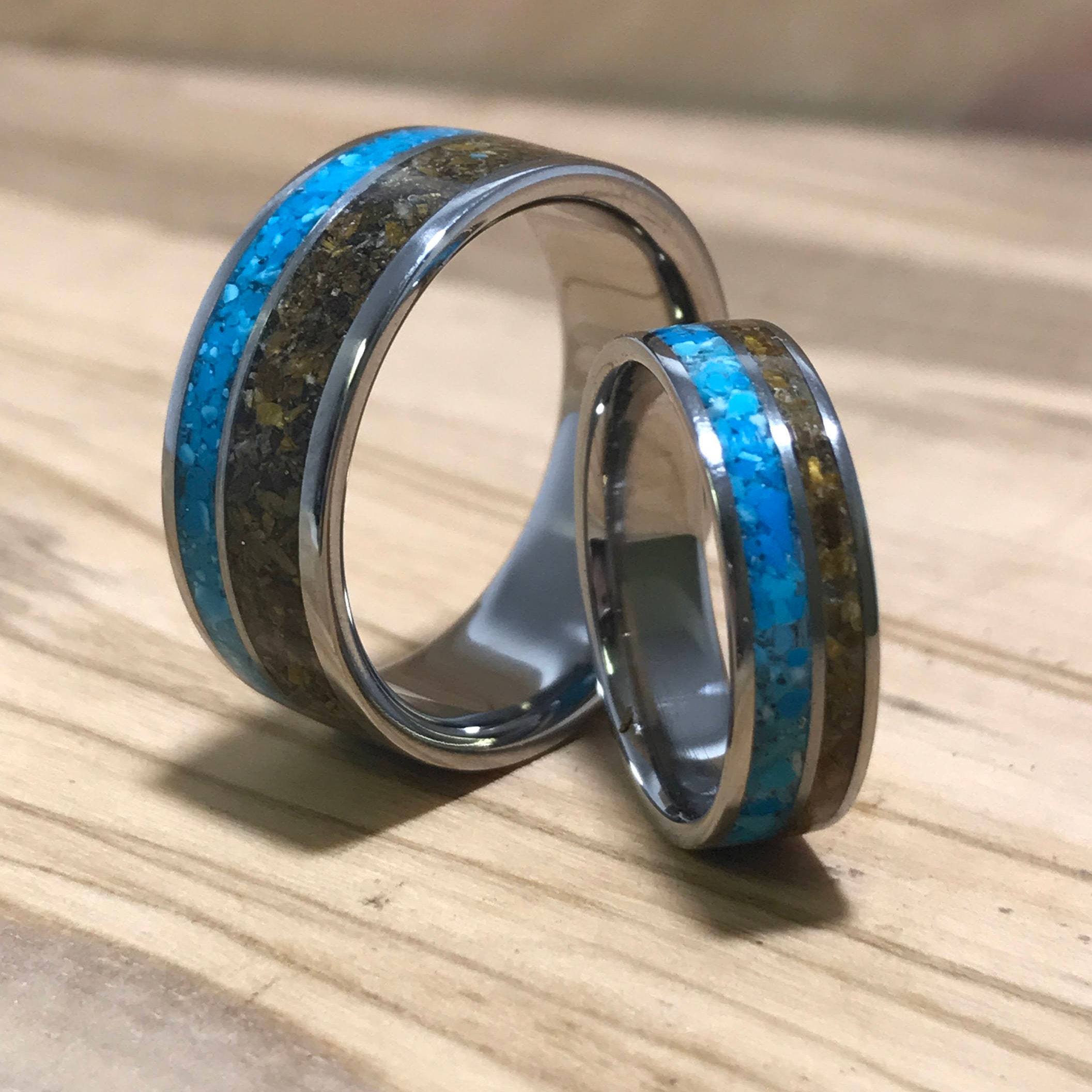 Wedding Band Set Wedding Bands His and Hers Turquoise Etsy