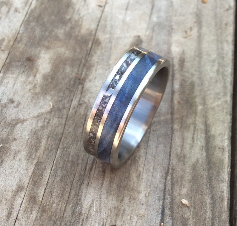 Men's Wedding Band Meteorite Wedding Ring for Him Blue Etsy