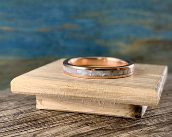 Rose Gold Ring, 10k Band with Dainty Freshwater Pearl Inlay for Women