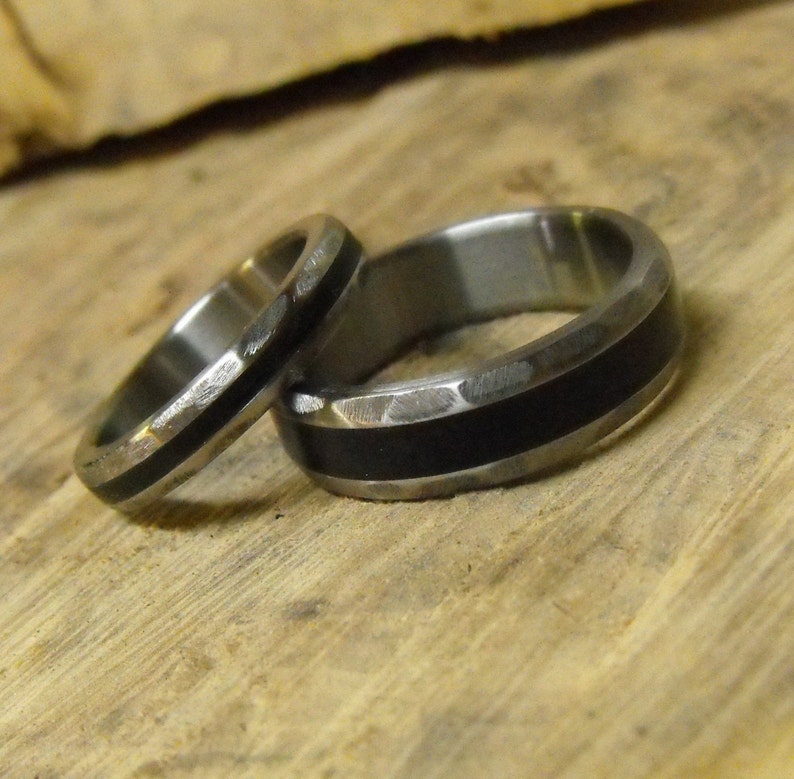 Titanium Rings Ebony Rings Mens Wedding Ring Wood Rings Wedding Rings Wedding Ring Set Mens Ring His and Hers Rings Womens Ring
