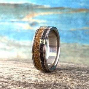 Petrified Wood and Meteorite Ring Men's Wedding Band Unique Mens Ring ...