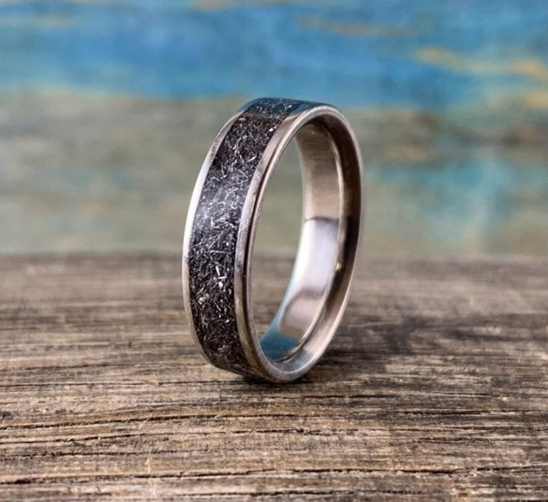 Meteorite Ring Titanium Wedding Ring With Gibeon Meteorite Inlay Men's ...