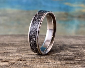 Men's Wedding Band - Titanium Ring with Gibeon Meteorite Inlay