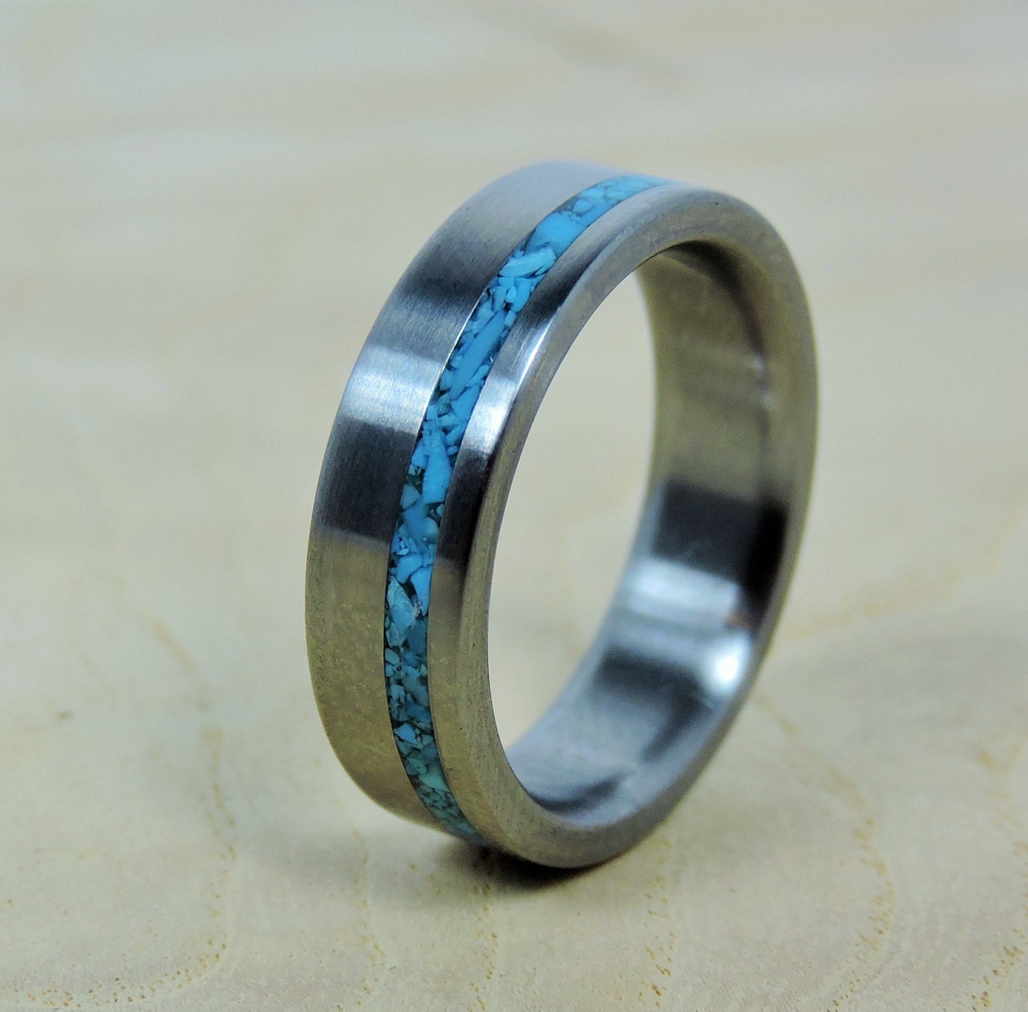 Wedding Band for Men Mens Titanium Ring Turquoise Ring