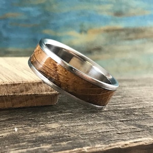 Whiskey Barrel Ring with Titanium Band - Custom Made, Engraved Wedding Band