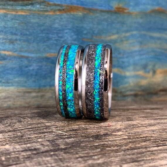 Opal Wedding Rings Set His and Hers - Male Engagement Rings