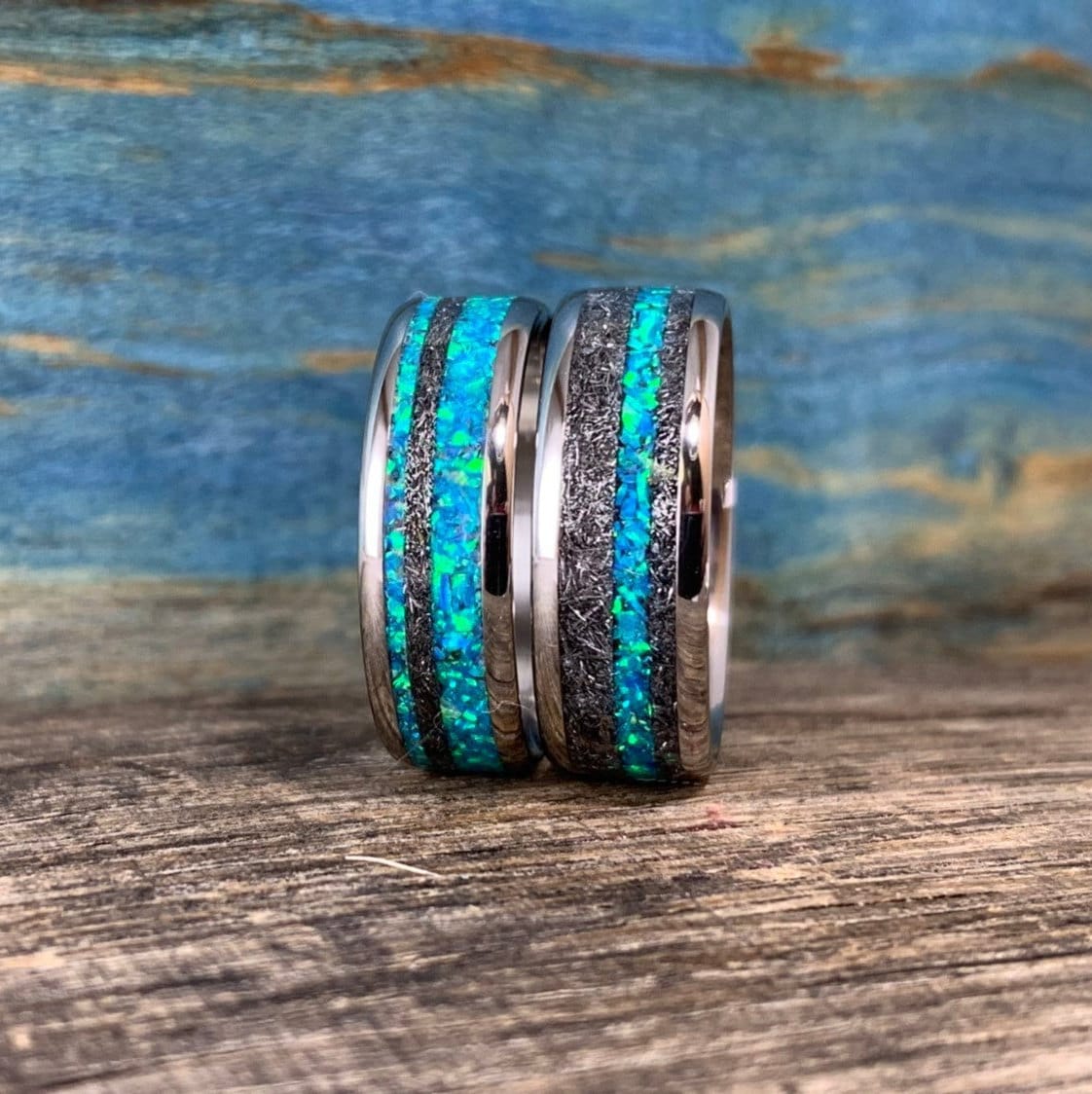 Opal Wedding Rings Set His and Hers Male Engagement Rings Etsy Australia