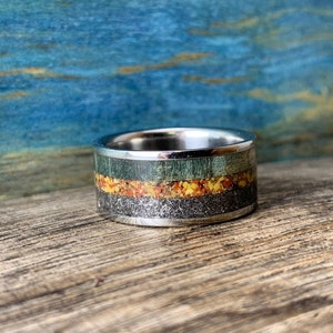 Meteorite Ring Mens Dinosaur Bone Ring 10mm Wide Ring Mens Wedding Band ...