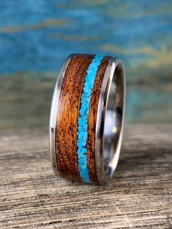 Titanium Ring for Men Custom Wedding Ring turquoise Ring for Men