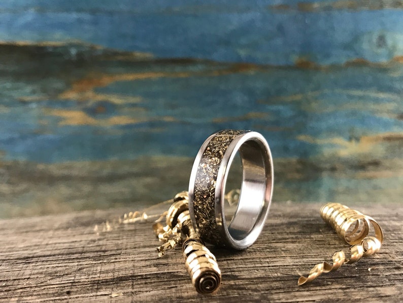 Eco Friendly Ring Titanium Wedding Ring with Reclaimed Gold Inlay Recycled Gold Ring for Men