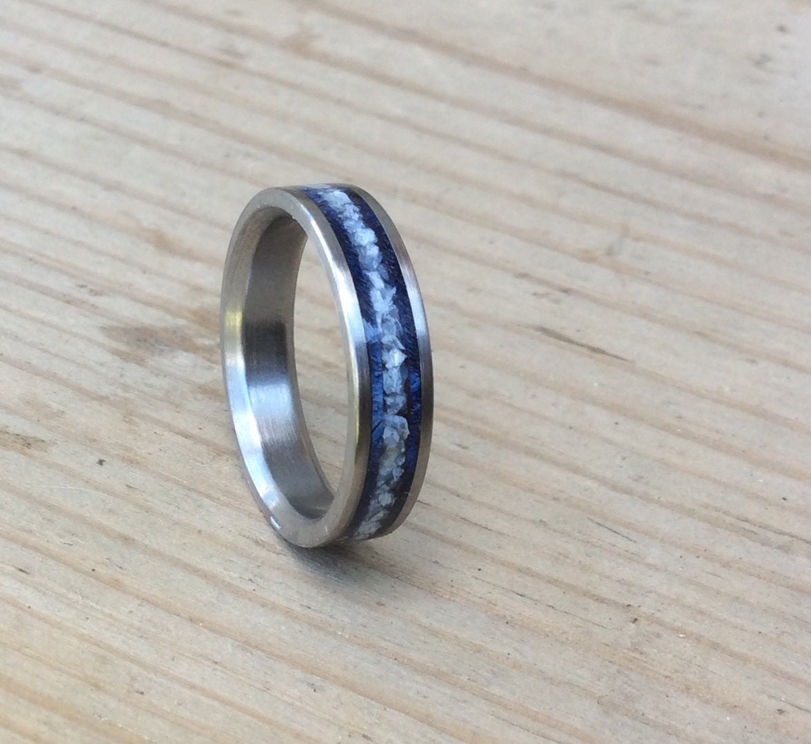 Titanium Ring Wedding Ring Wood Ring Blue Ring Wood Inlay | Etsy