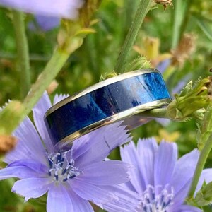 Titanium Ring with Blue Wood Inlay - Mens Wedding Ring - Blue Wedding Band for Him