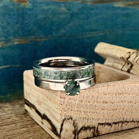 Original wooden wedding bands, wooden rings for mens & woman, blue ring