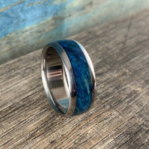 Men's Titanium Ring With Blue Box Elder Burl Inlay Wood - Etsy