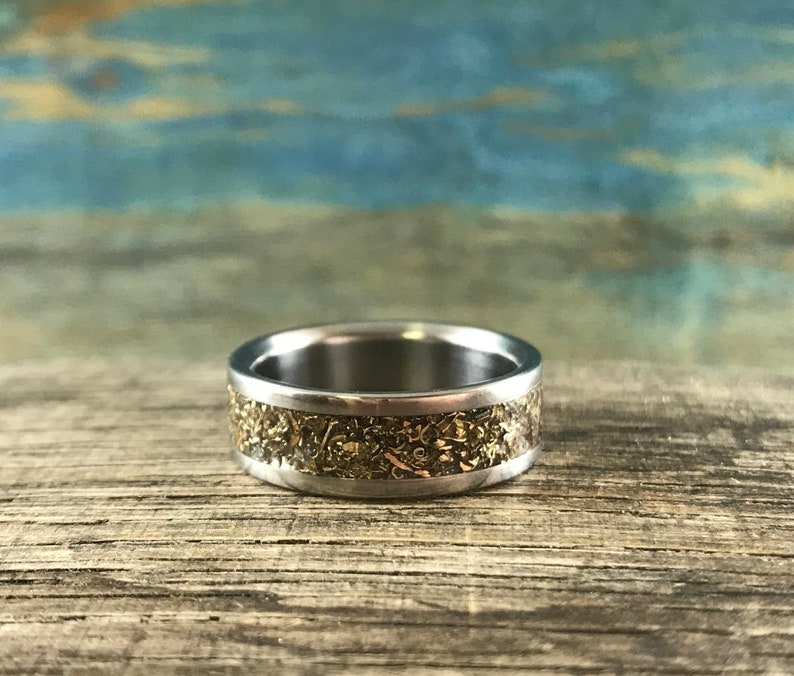 Eco Friendly Ring Titanium Wedding Ring with Reclaimed Gold Inlay Recycled Gold Ring for Men