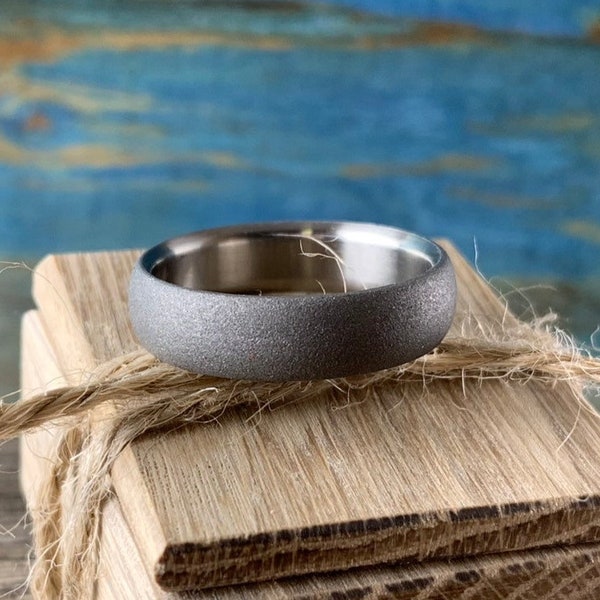 Men's Sandblasted Titanium Ring - Custom Engraved Ring for Men - Handcrafted Wedding Band