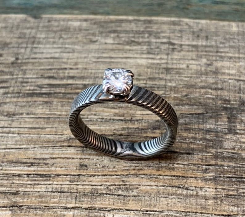 Damascus Steel Ring Damascus Engagement Ring for Women Etsy