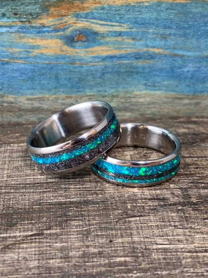 Opal Wedding Rings Set His and Hers Male Engagement Rings Etsy Australia