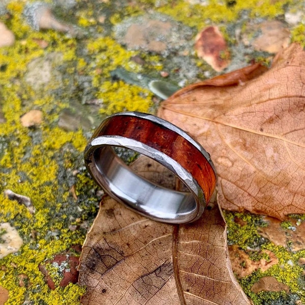 Titanium and Wood Mens Wedding Band - Custom Made Cocobolo Wood Ring