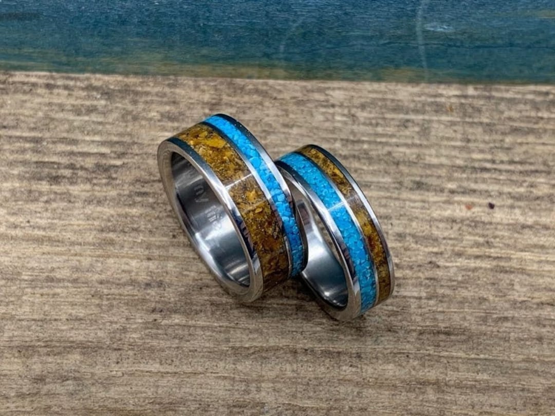 Turquoise Wedding Bands - Rustic Matching His and Hers Promise Rings ...