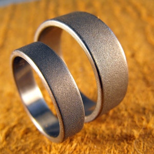 His and Hers Titanium Wedding Bands Set - Custom Made Couples Rings with Engraving