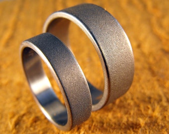 His and Hers Titanium Wedding Bands Set - Custom Made Couples Rings with Engraving