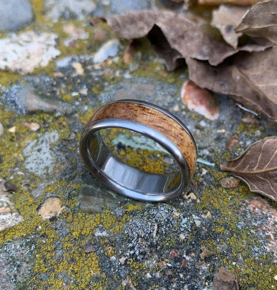 Stonewashed Titanium and Teak Wood Ring