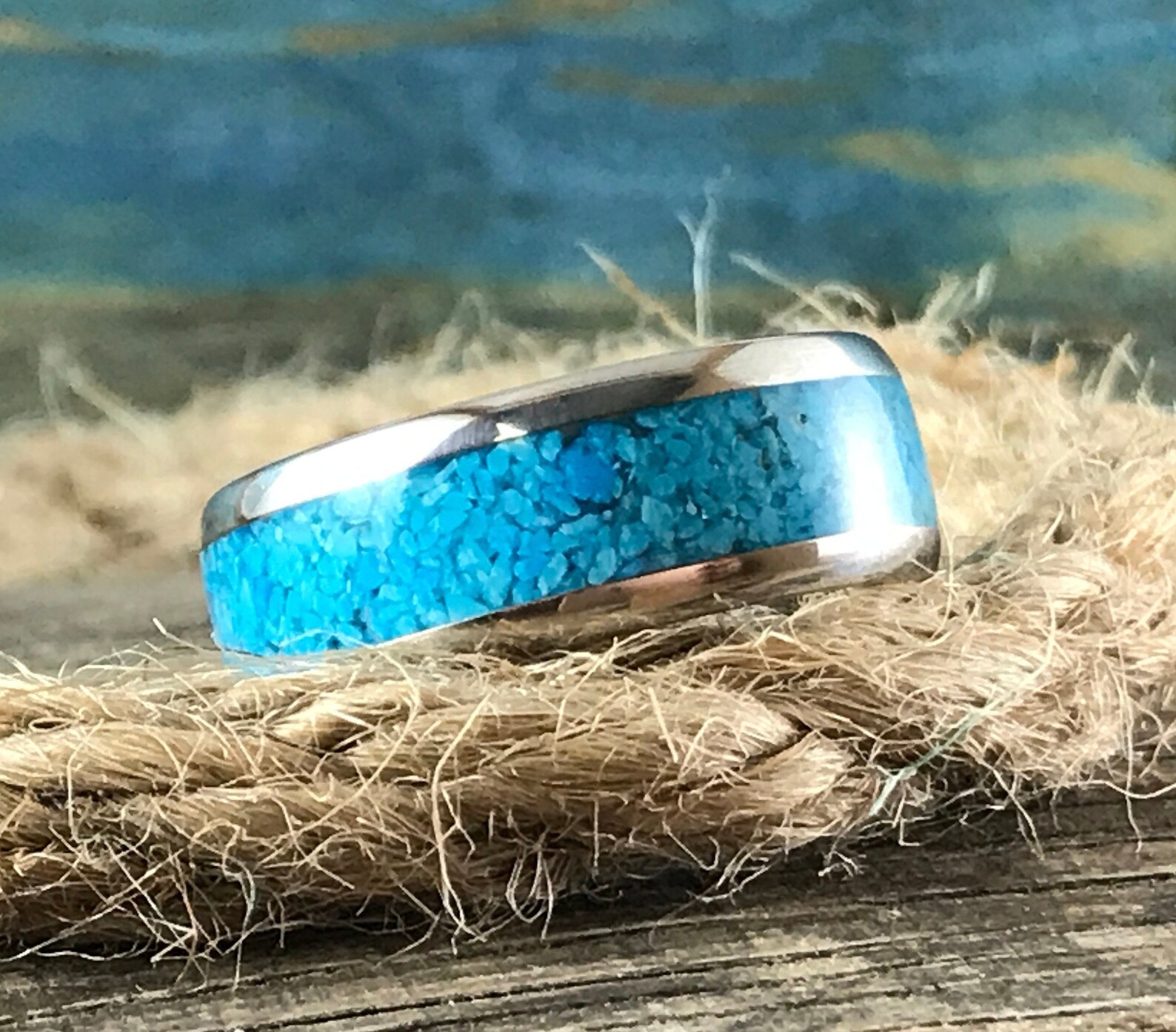 Unique Wedding Band Turquoise Ring Mens Wedding Band Etsy