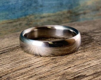 Modern Wedding Band - Titanium Ring Men's - Custom Engraving - Simple Polished Everyday