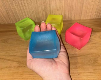 Large Frosted Neon Nice Ice Cube Sensory Squishy Toy - Autism ADHD Friendly Self Regulation Anxiety Stress Relief Fun Stim Fidget Gift Idea
