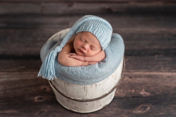 Light Blue Newborn Tassel Hat Sleepy Baby Stocking Cap Long - Etsy