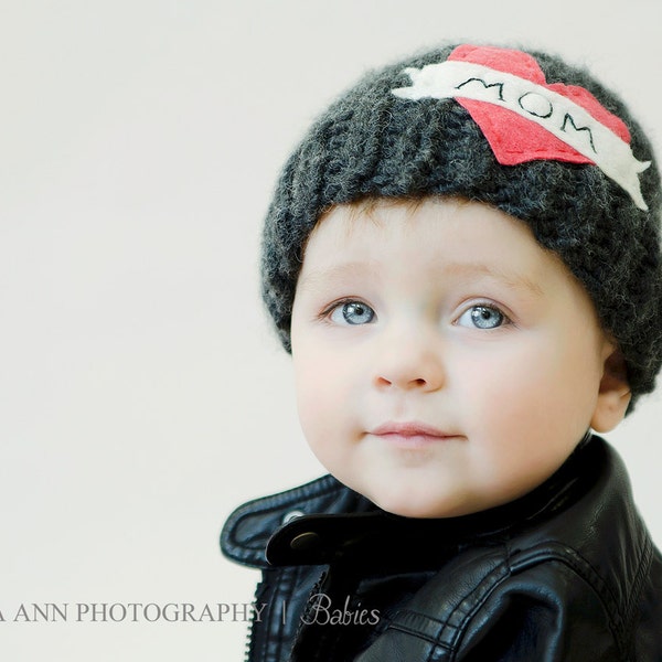 Tattoo MOM Hat  gray infant newborn baby toddler photography prop