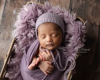 Lavender Classic Bonnet, Newborn Baby Hat, hand knit pale dusty purple pastel lilac baby girl photography prop cap