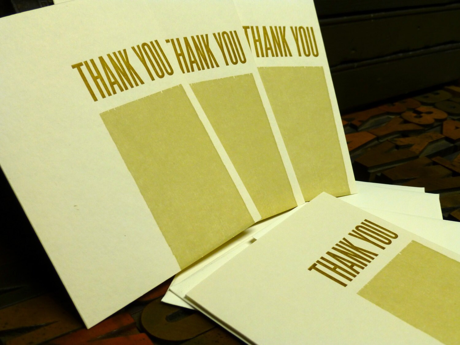 Block Letterpress Thank You Cards Set of 4 Etsy