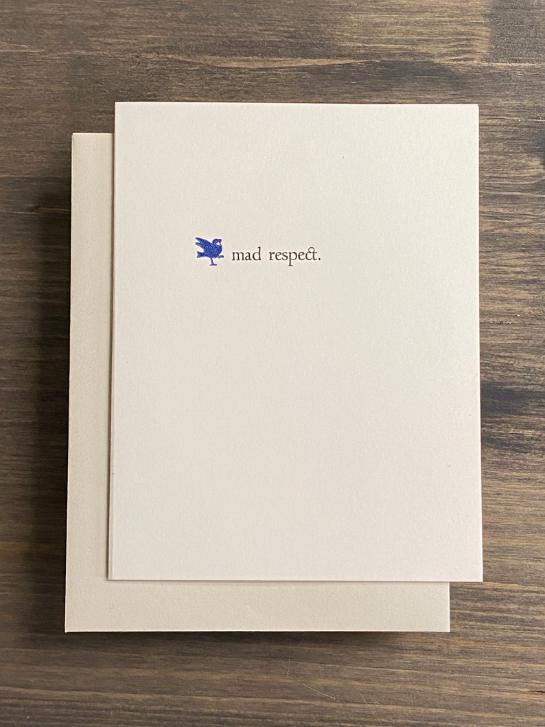 Mad Respect with cobalt bird Letterpress Greeting Card image 1