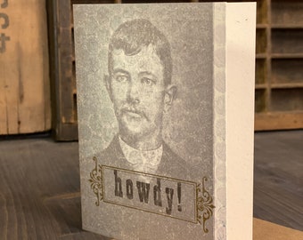 Cowboy Howdy! with dots Letterpress Greeting Card