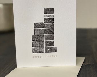 Happy Birthday Stacked Woodtype Blocks Letterpress Greeting Card