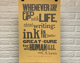 C. S. Lewis, Ink is the great cure Letterpress Broadside Print