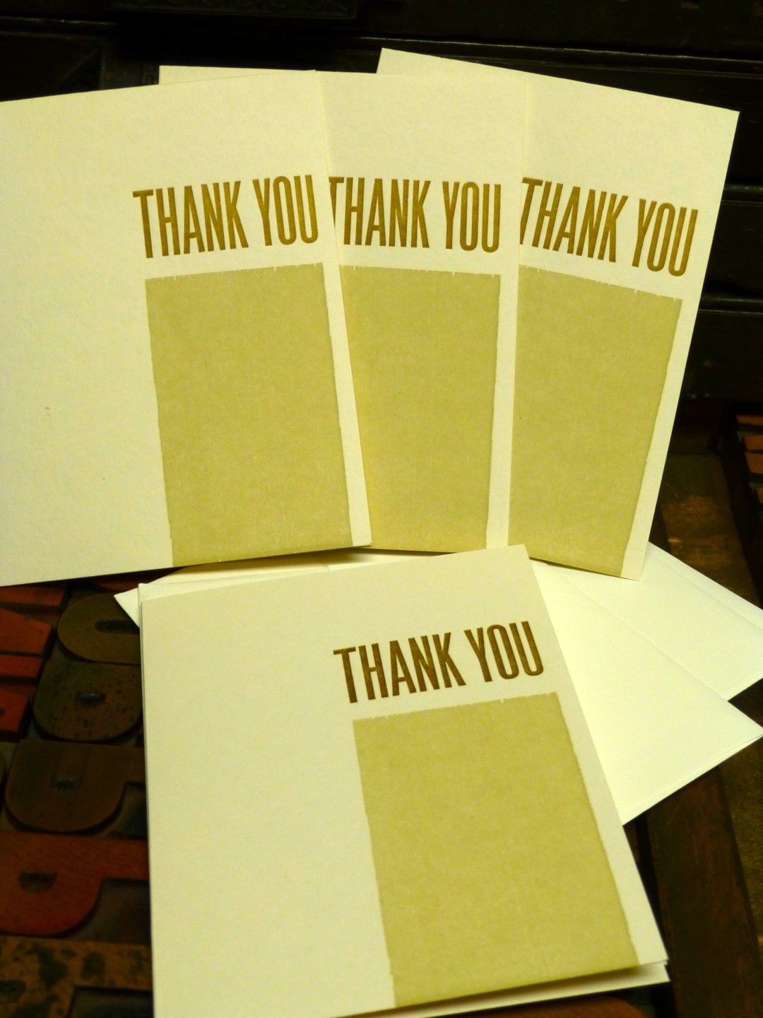 Block Letterpress Thank You Cards Set of 4 Etsy