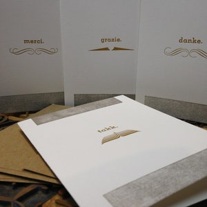 Mustache Thank You Letterpress Greeting Card Set (4 cards)