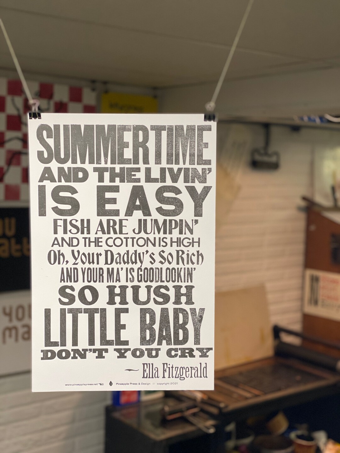 Ella Fitzgerald Summertime and the Livin is Easy Lyrics Letterpress
