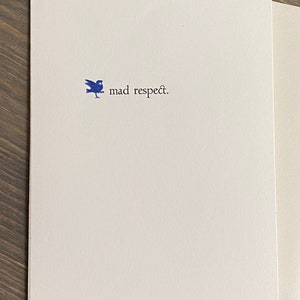 Mad Respect with cobalt bird Letterpress Greeting Card image 6