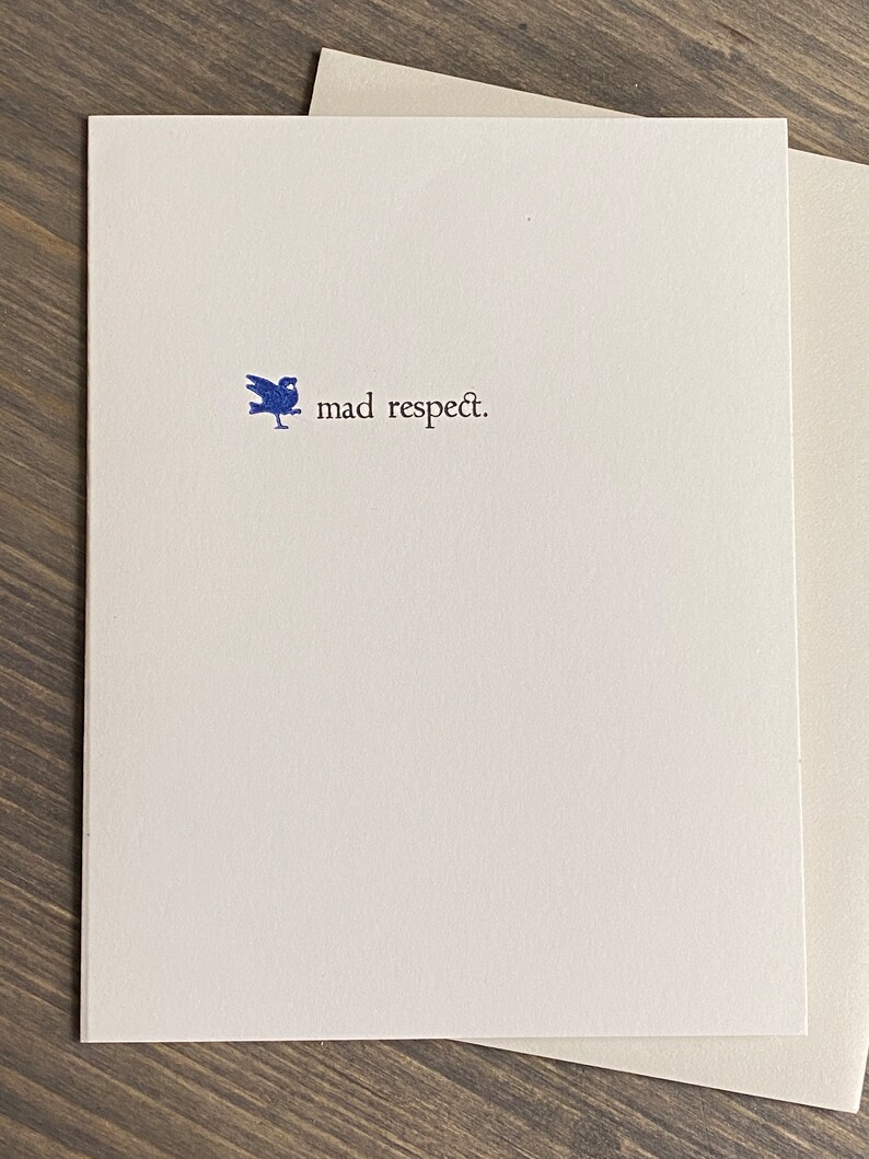Mad Respect with cobalt bird Letterpress Greeting Card image 6