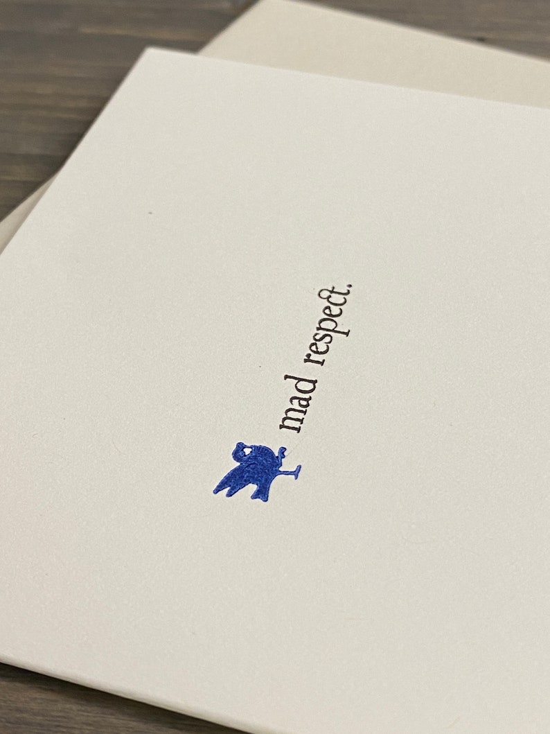 Mad Respect with cobalt bird Letterpress Greeting Card image 2