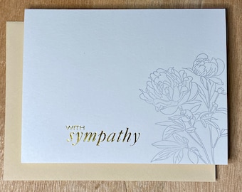 With Sympathy Peony Letterpress Card - Individual