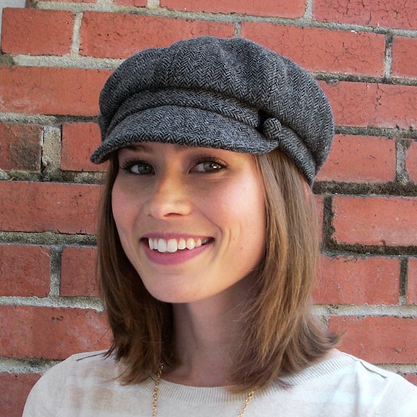 Womens Newsboy Cap - Gray Wool Tweed - Winter Hats Womens Hat - MADE TO ORDER