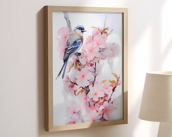 Japanese Style Birds Watercolor Painting, Watercolor Paintings 1 Digital Download Print