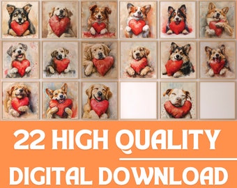 Cute Dog Watercolor Portraits Bundled, Bundled Digital Download Prints