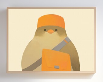 adorable postal bird cartoon, printable, digital download, wall decor, nursery decor, home decor, printable