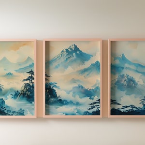 Mountain 3 Piece Wall Art | Watercolor Mountain Landscape | Abstract Nature Print | Modern Minimal Decor | Mountain Wall Art
